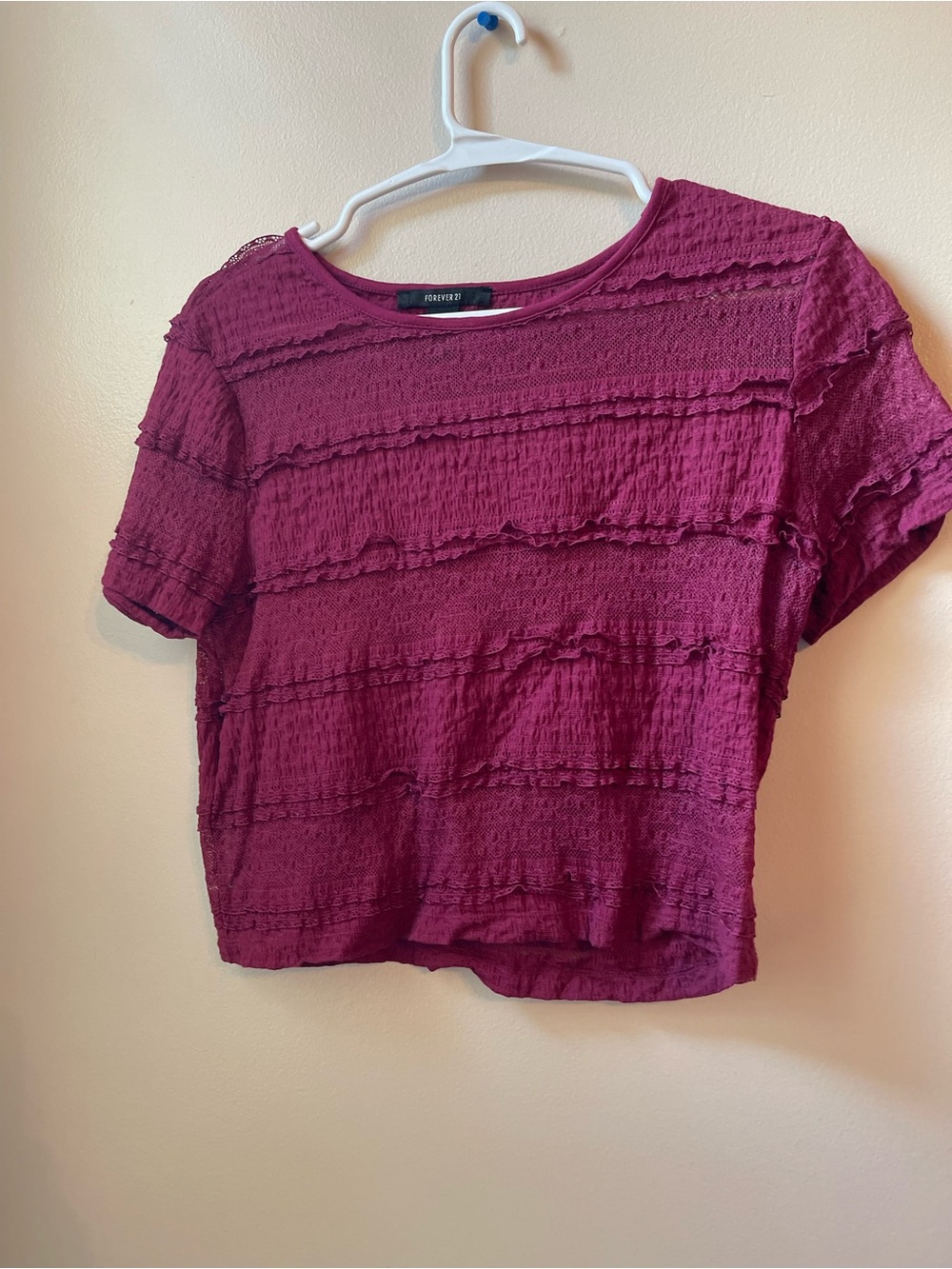 Forever 21 Burgundy Textured Ruffle Crop Top
